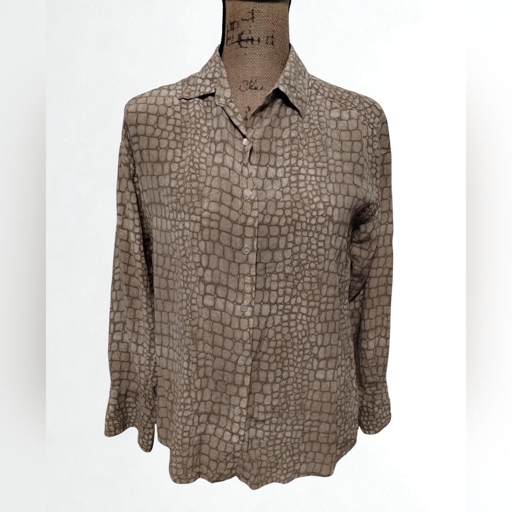 J McLaughlin Silk Button Down Alligator Print Women's Size XS
